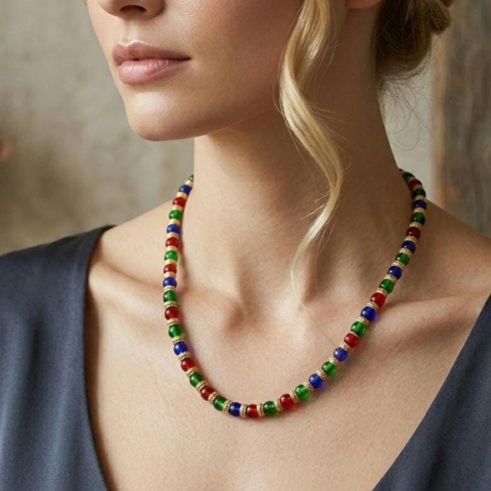 Vintage De Wan Italy Jewel Toned Station Necklace 19.5" Rare Find! Bijoux Style